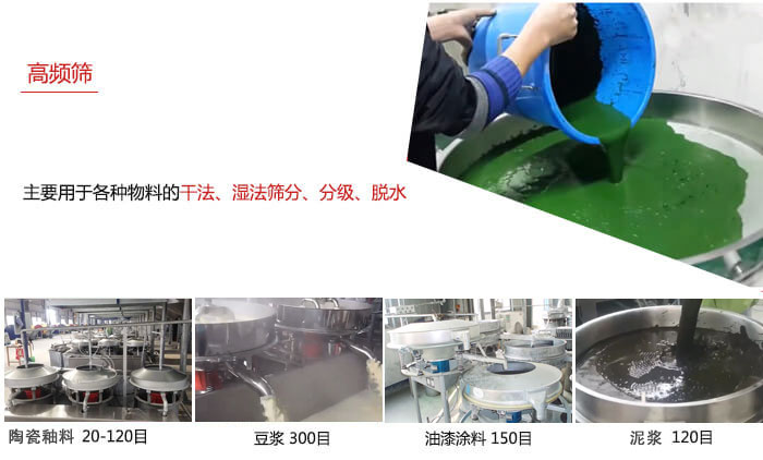 用于各種物料的干法，濕法，分級，脫水等功能