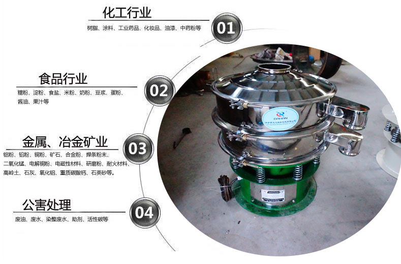 面粉振動篩粉機適用于化工，食品，金屬、冶金，公害處理等行業(yè)