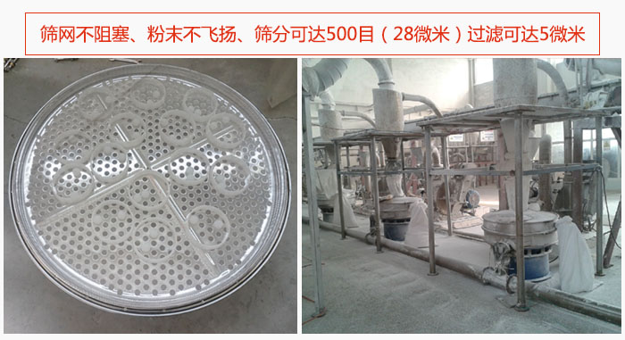冶金粉末振動(dòng)篩篩網(wǎng)不阻塞、粉末不飛揚(yáng)、篩分可達(dá)500目（28微米）過濾可達(dá)5微米。
